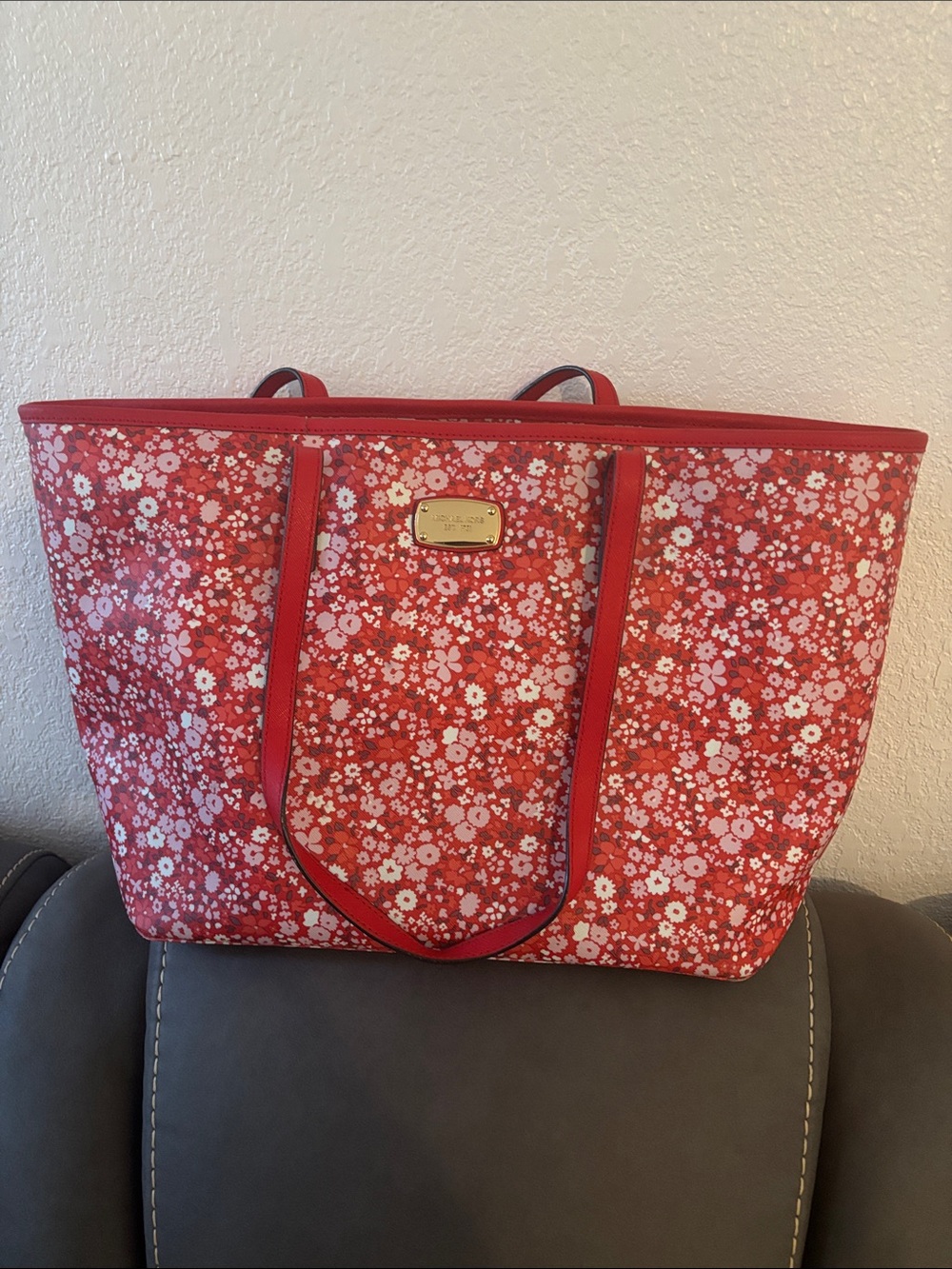 Michael Kors Red and White Floral Tote